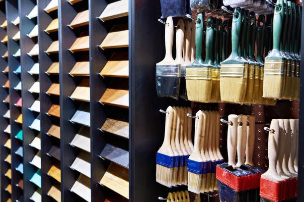 Building brushes and color samples on display at the store